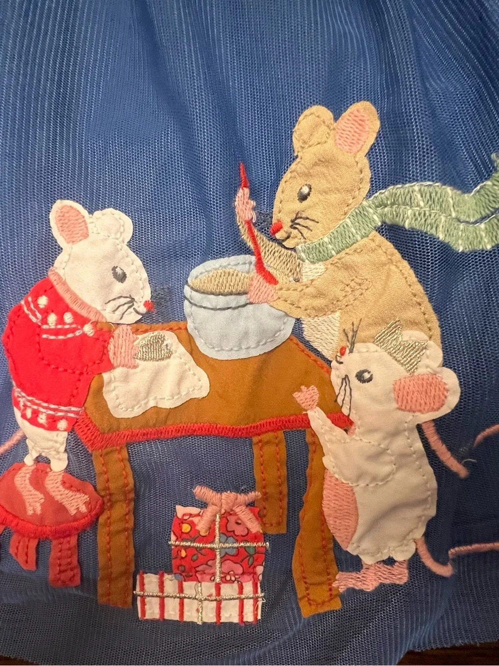 Mini Boden 7/8Y Velvet Tulle Layered Appliqué Holiday Dress Bluejay Festive Mice